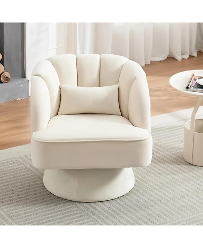 gaomon Modern Swivel Barrel Accent Chair, Velvet, Beige