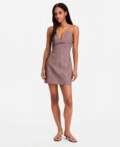 Madden Girl Juniors' Check Menswear V-Neck Mini Dress