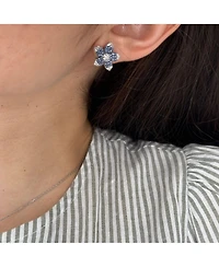 Suzy Levian New York Sterling Silver Sapphire Created White Flower Earrings