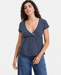 Hippie Rose Juniors' Surplice-Neck Babydoll Top