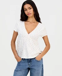 Hippie Rose Juniors' Surplice-Neck Babydoll Top