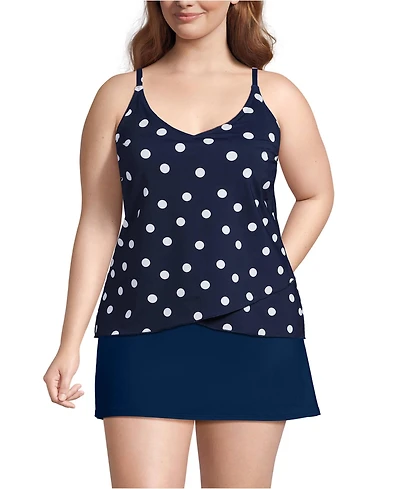 Lands' End Women's Plus Long Torso Chlorine Resistant V-Neck Tulip Hem Tankini Swimsuit Top