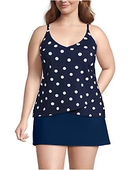 Lands' End Women's Plus Long Torso Chlorine Resistant V-Neck Tulip Hem Tankini Swimsuit Top