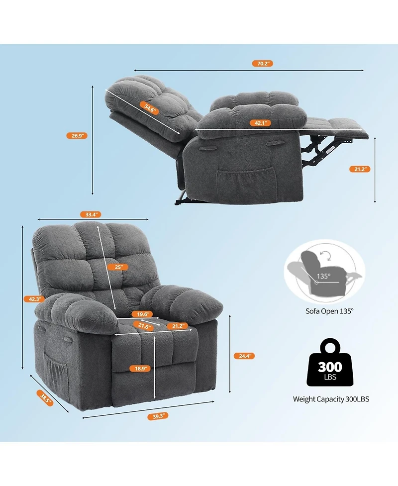 gaomon Electric Rocking Recliner Chair with 360degree(s) Swivel - High Back Glider, Upholstered Teddy Fabric Single Sofa for Living Room and Nursery