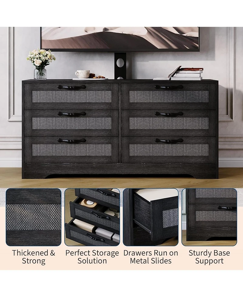 gaomon 47.2'' Tv stand with mount, modern entertainment center with 6 drawer rattan dresser and media console storage for 32–85'' TVs.
