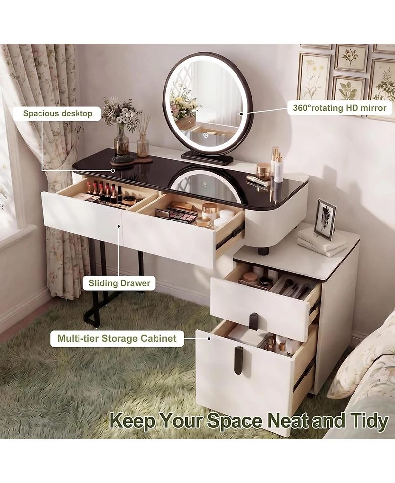 Rainsken Modern Vanity Table with Mirror and Lights