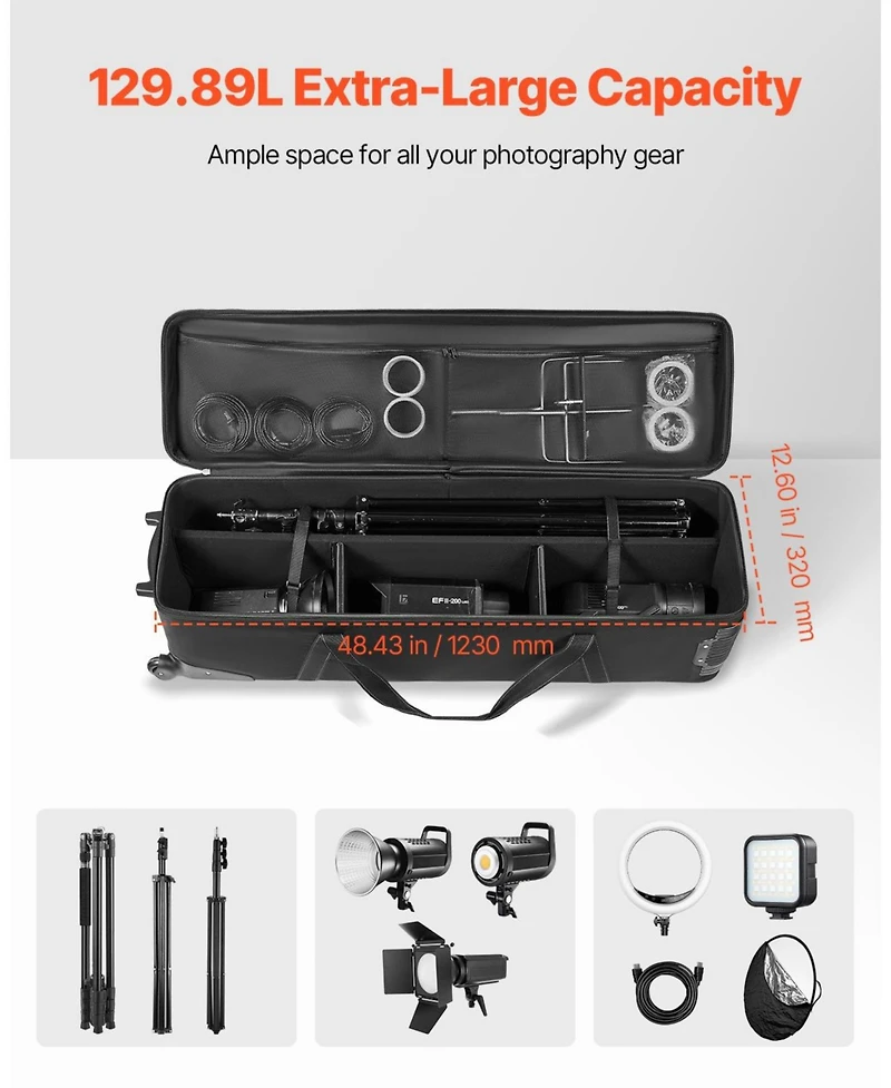 Mecale 51.6 Inch Rolling Studio Equipment Trolley Case with Wheels and Padded Compartments