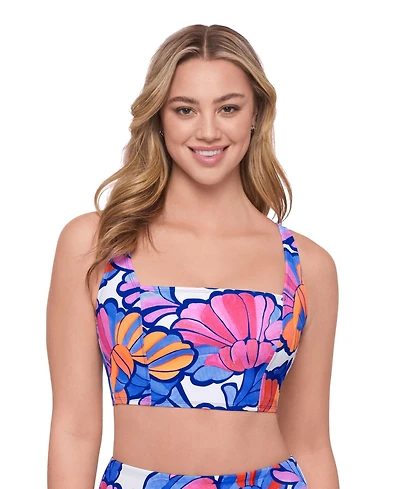 S3 Apparel Women's Supportive Square Neck Lace Back Midkini Swimsuit Top - Pink Riviera Floral