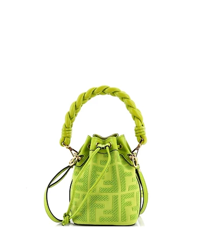Pre-Owned Fendi Mini Woven Handle Mon Tresor Bucket Bag Zucca Embroidered Canvas