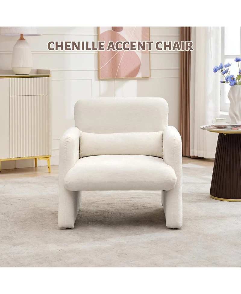 gaomon Single Sofa Chair, Reading Chair for Bedroom, Cozy Chenille Armchair, Mid Century Modern Accent with Arms and Lumbar Pillow