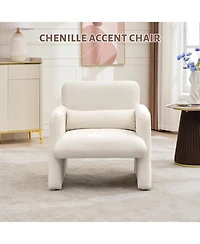 gaomon Single Sofa Chair, Reading Chair for Bedroom, Cozy Chenille Armchair, Mid Century Modern Accent with Arms and Lumbar Pillow