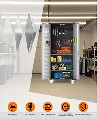 gaomon 72-Inch Steel Metal Storage Cabinet with Wheels, Lockable Rolling Garage Organizer with Pegboard and 4 Adjustable Shelves