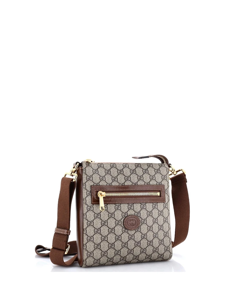 Pre-Owned Gucci Small Interlocking G Patch Zip Messenger Bag Gg Coated Canvas