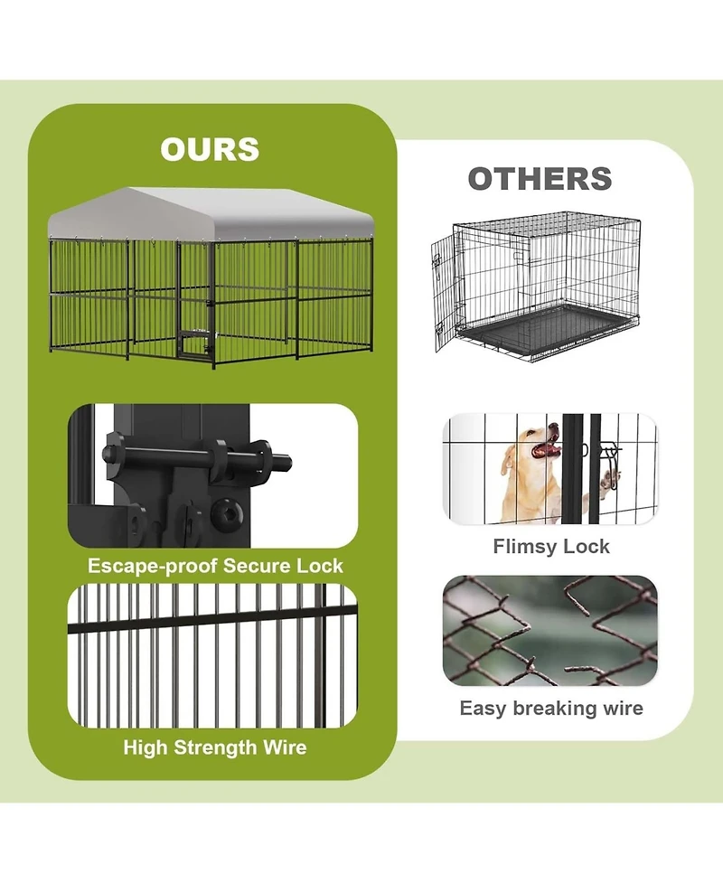 gaomon 10x10x6 ft Outdoor Dog Kennel for Large Dogs, Lockable Dog Enclosure with Uv-Resistant Waterproof Roof