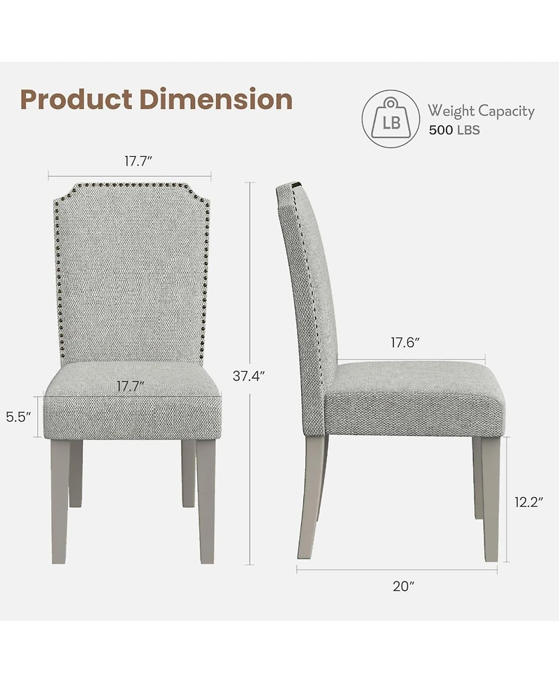 gaomon Upholstered Dining Chair Set,Solid Wood Chairs with Solid Wood Legs,Padded High Back Dining Chair with Nailhead Trim,Fabric Side chair