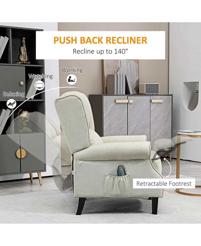 Boyel Living Vibration Massage Recliner Chair with Heat Linen Fabric Push Back Living Room Sofa