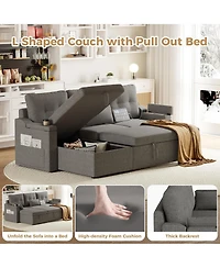 gaomon 85" Reversible L-Shaped Sleeper Sofa Bed with Pull-Out Bed, Storage Chaise, Usb-c Ports, Removable Covers and Cup Holder