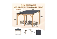 Aecojoy 10' x 10' Wooden Hardtop Lean-To Feature Gazebo/Pergola