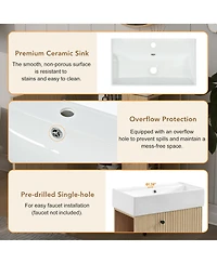 Busdays Modern 21.6 inch Floating Bathroom Vanity with Ceramic Basin and Left Side Storage in Wood Finish