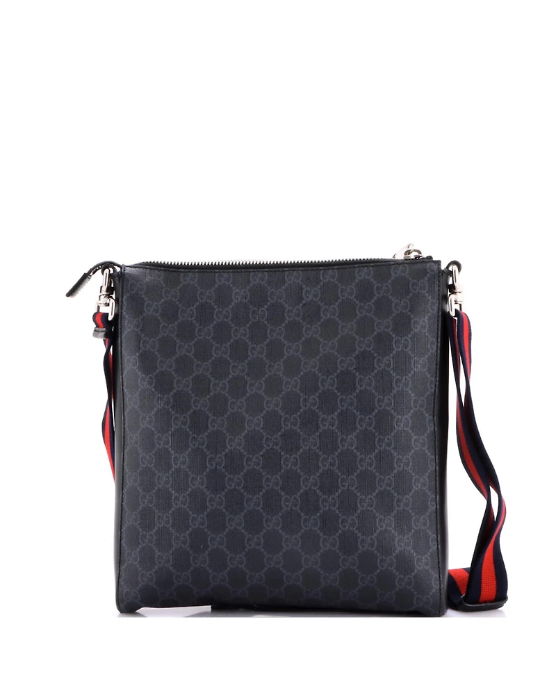 Pre-Owned Gucci Medium Web Strap Front Zip Messenger Bag Gg Coated Canvas