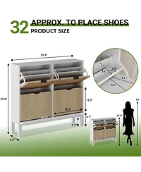 gaomon Shoe Storage Cabinet with 4 Flip Drawers, Farmhouse Fluted Shoe Organizer with Metal Legs