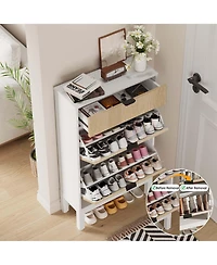gaomon Shoe Storage Cabinet with 2 Flip Drawers & Large Drawer, Farmhouse Fluted Shoe Organizer with Metal Legs