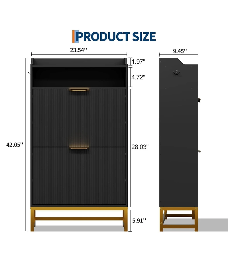 gaomon Fluted Shoe Cabinet Storage for Entryway, Wood Rack with 2 Flip Drawers and Open Shelf, Modern Entryway Organizer