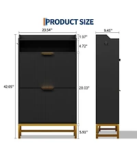 gaomon Fluted Shoe Cabinet Storage for Entryway, Wood Rack with 2 Flip Drawers and Open Shelf, Modern Entryway Organizer