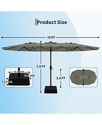 gaomon 15 ft Rectangular Patio Umbrella with Base, Crank Handle, Uv Protection, Large Outdoor Market Umbrella for Deck & Pool