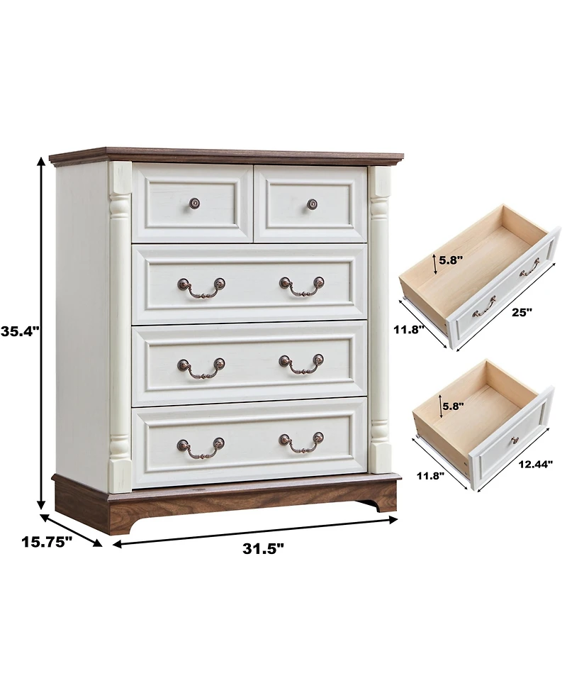 Flynama 5 Drawer Elegant Brown Dresser Easy Clean Cabinet for Home Office Home Furniture with Spacious Drawers Easy Assembly