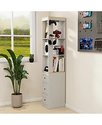 Rainsken 73" Tall Slim Storage Cabinet, 3-Tier Display Shelves with 3 Drawers and 2 Hooks, Mdf Bookshelf for Living Room, Home Office