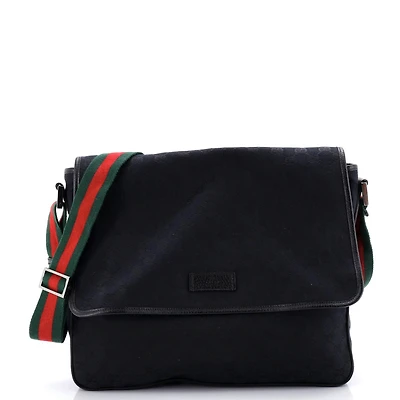 Pre-Owned Gucci Medium Web Strap Flap Messenger Gg Canvas