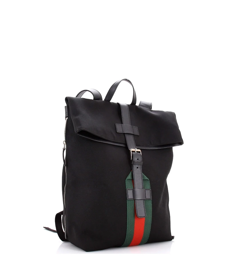 Pre-Owned Gucci Medium Web Fold Over Backpack Techno Canvas