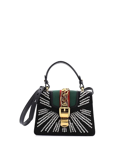 Pre-Owned Gucci Mini Sylvie Top Handle Bag Crystal Embellished Satin