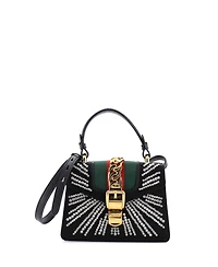 Pre-Owned Gucci Mini Sylvie Top Handle Bag Crystal Embellished Satin