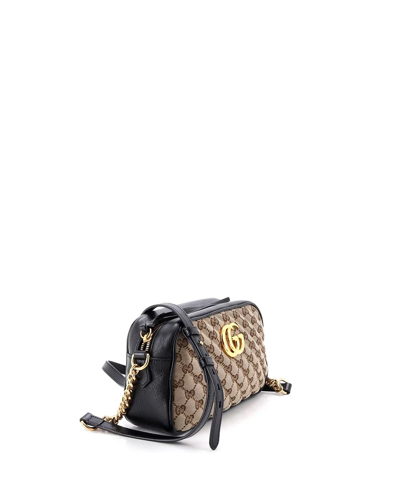 Pre-Owned Gucci Small Gg Marmont Shoulder Bag Diagonal Quilted Gg Canvas with Leather