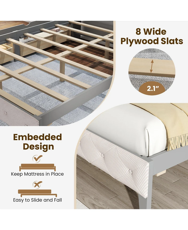 Sugift Full Size Bed Frame with Bookcase Headboard and Led Lights