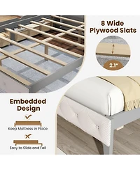 Sugift Full Size Bed Frame with Bookcase Headboard and Led Lights