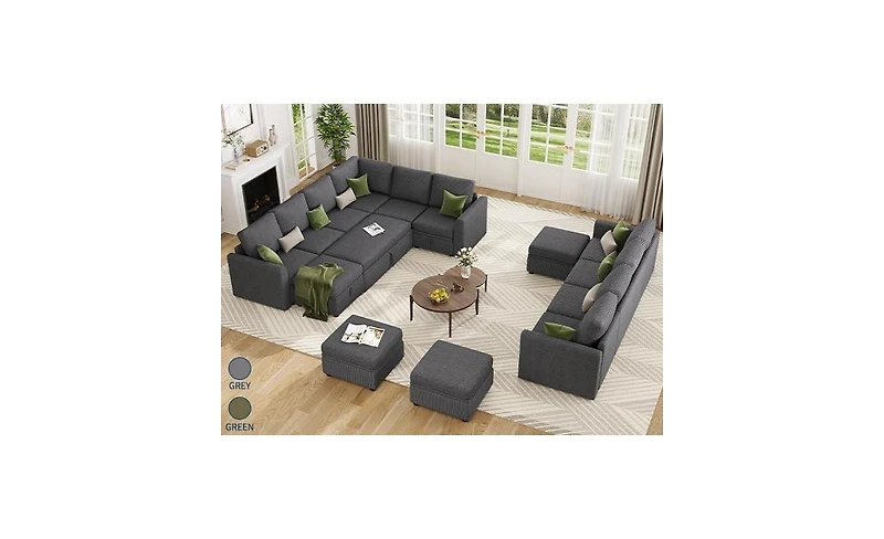 gaomon Sectional Sleeper Sofa, Corduroy Couch with Pull-Out Bed and Storage