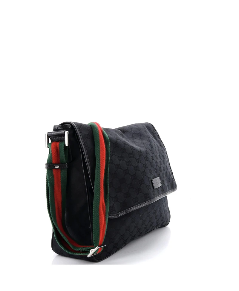 Pre-Owned Gucci Medium Web Strap Flap Messenger Gg Canvas