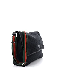 Pre-Owned Gucci Medium Web Strap Flap Messenger Gg Canvas