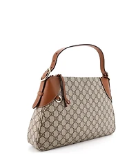 Pre-Owned Gucci Large Emblem Shoulder Bag Gg Coated Canvas with Leather