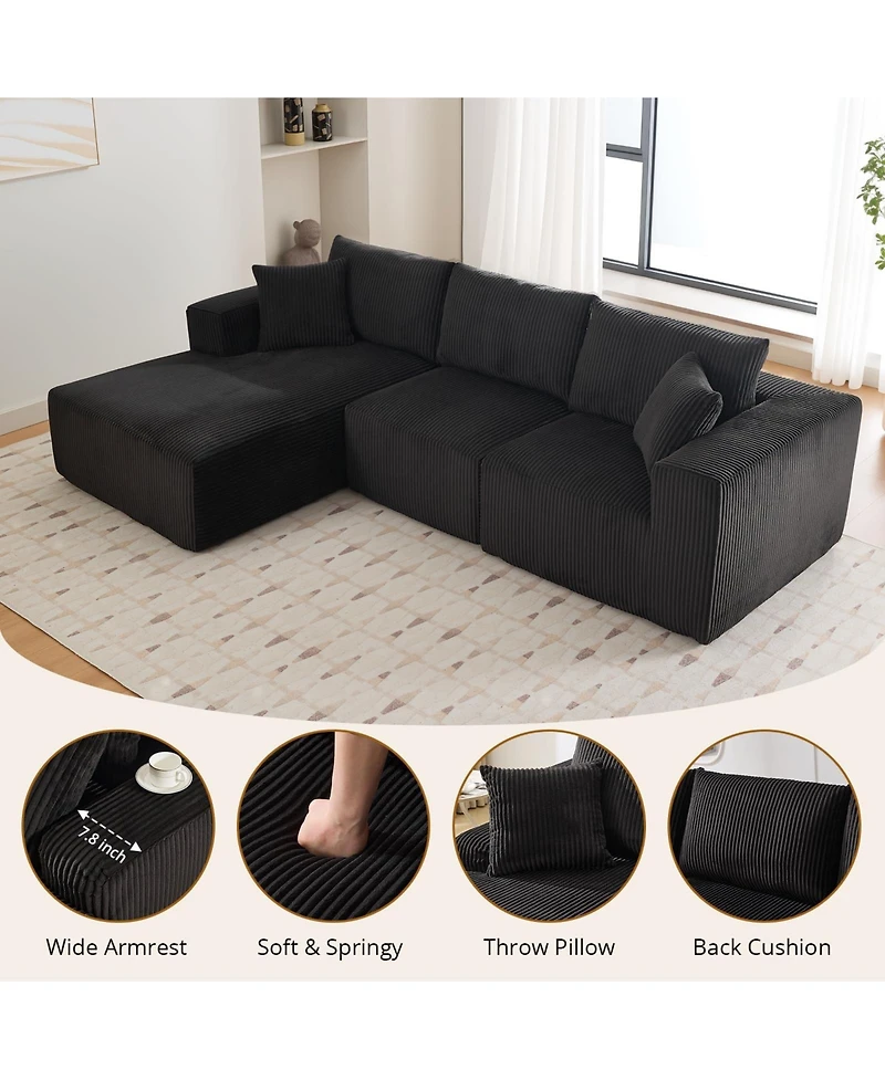 gaomon 108" L-Shaped Modular Sectional Sofa, 3-Piece Corduroy Cloud Couch with Right Facing Chaise & Armrests, No Assembly