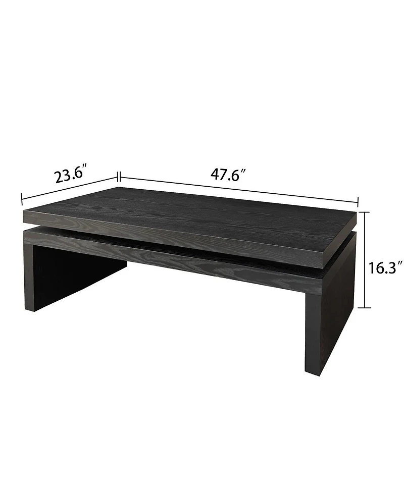 Maison Boucle Wood Coffee Table for Living Room Floating Top Rectangular 47.6