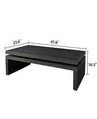 Maison Boucle Wood Coffee Table for Living Room Floating Top Rectangular 47.6