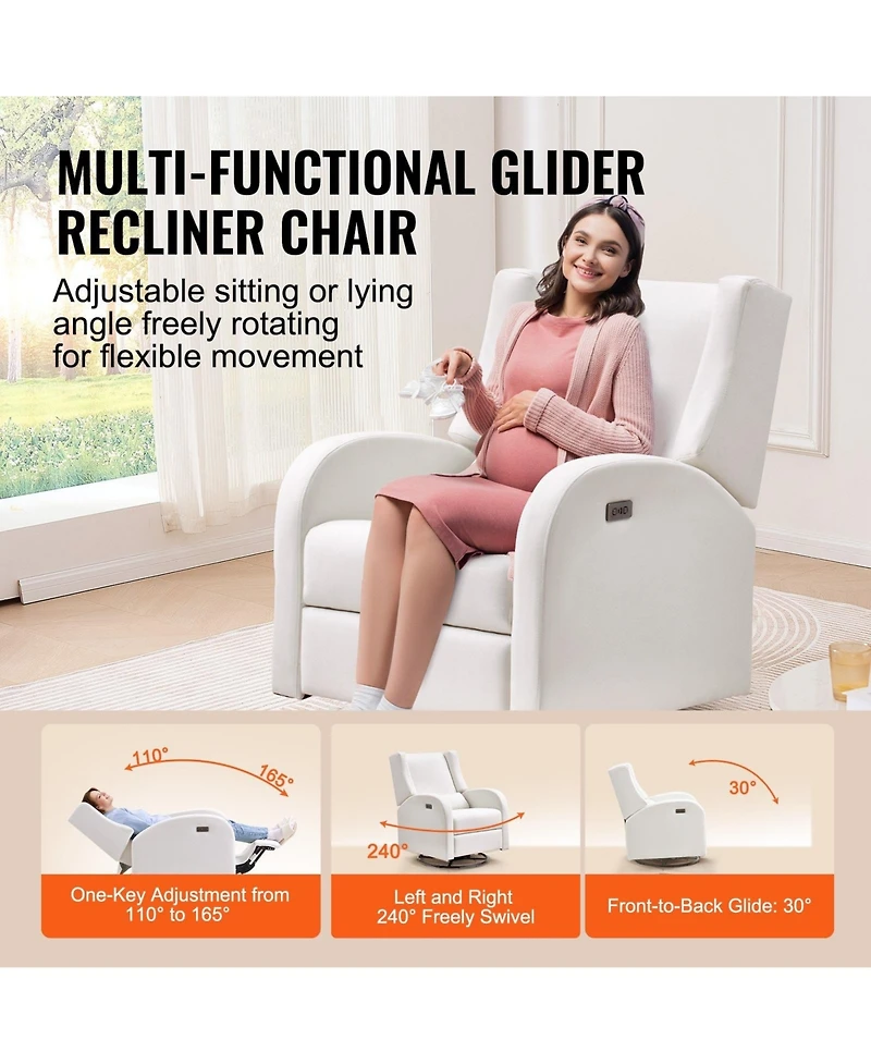 Gouun Electronic Power Swivel Glider Recliner with Usb Port, 250 lbs Capacity, Off Polyester