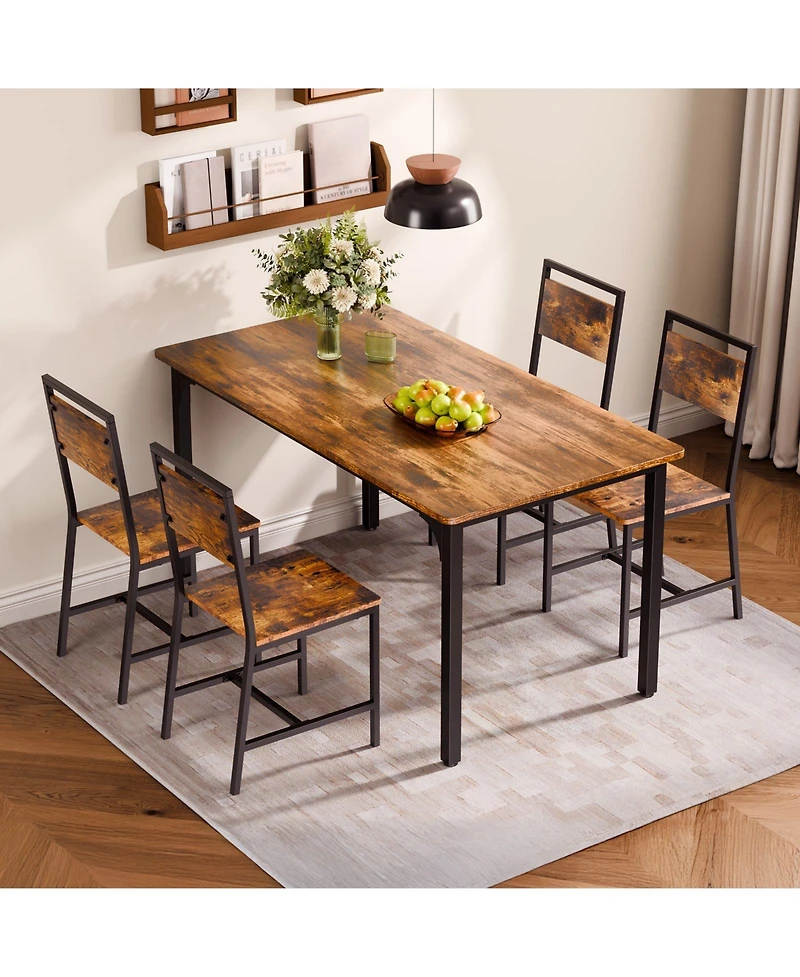 Gouun Set of 2 Farmhouse Wooden Dining Chairs with Metal Frame and Contoured Backrest