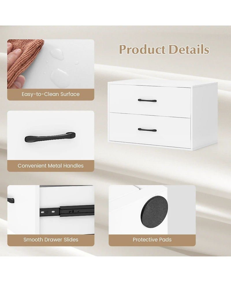 Sugift 2-Drawer Stackable Horizontal Storage Cabinet Dresser Chest with Handles