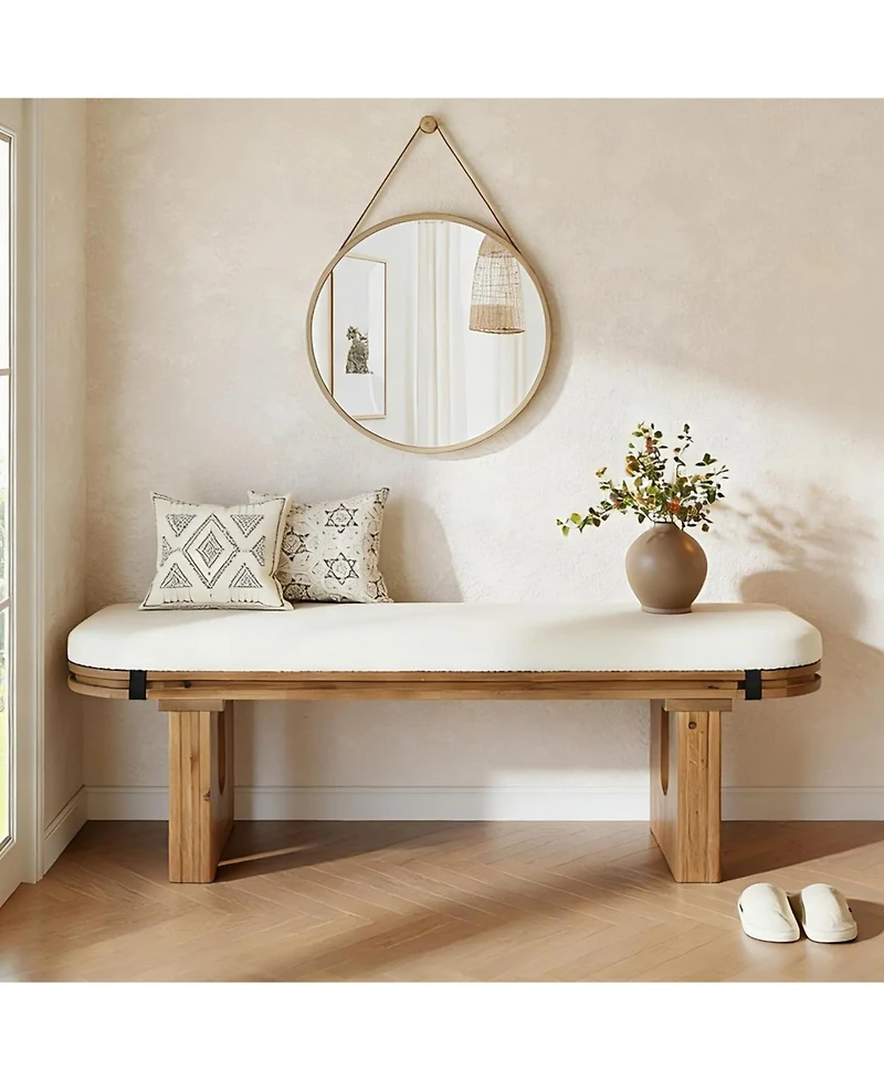 Tribesigns Solid Wood Bench, End of Bed Bench, Entryway Bench with Upholstered