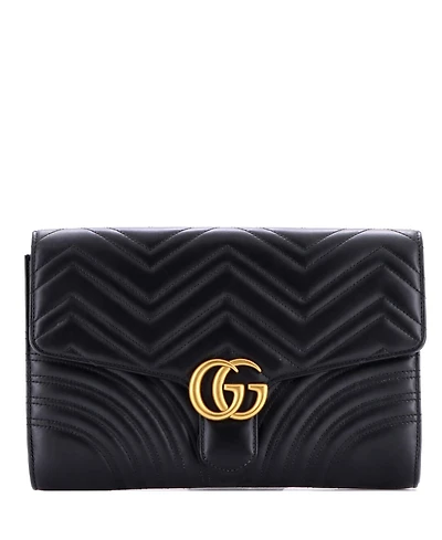 Pre-Owned Gucci Gg Marmont Flap Clutch Matelasse Leather